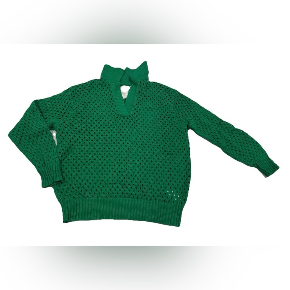 Aerie Women’s XS Green Open-Knit Collared Pullover Sweater Long Sleeve